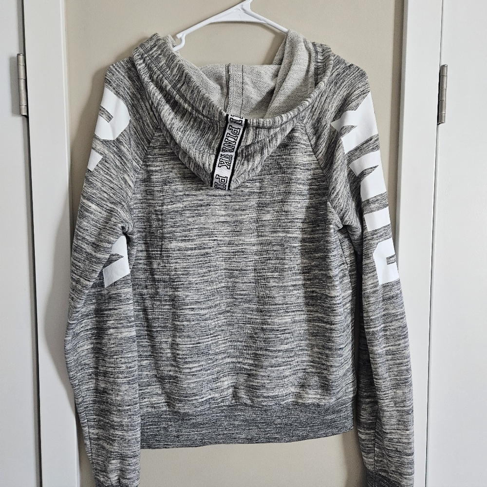 PINK VS medium heather grey old school hoodie long sleeve grey sweater graphic - Picture 5 of 7